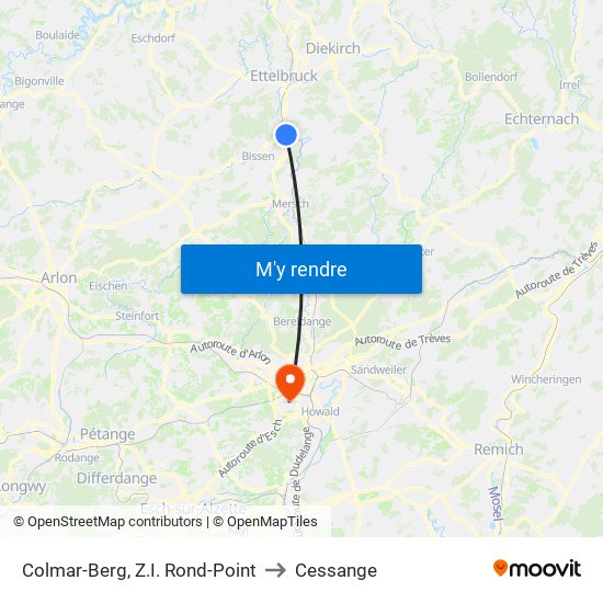 Colmar-Berg, Z.I. Rond-Point to Cessange map