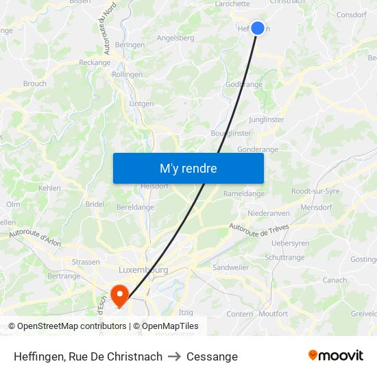 Heffingen, Rue De Christnach to Cessange map