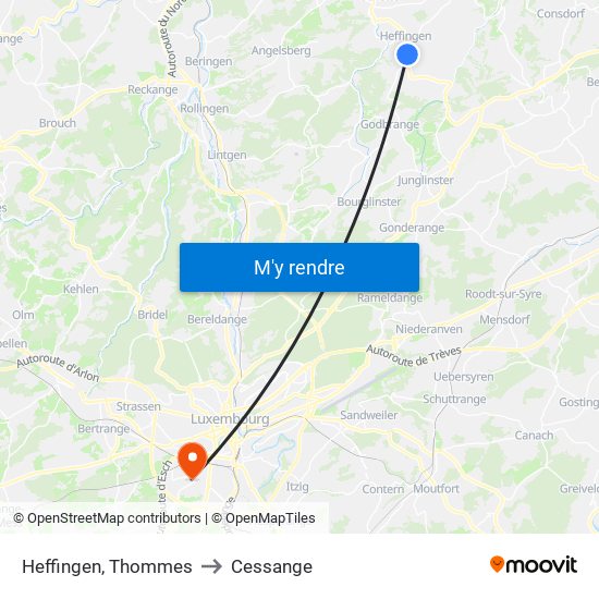 Heffingen, Thommes to Cessange map