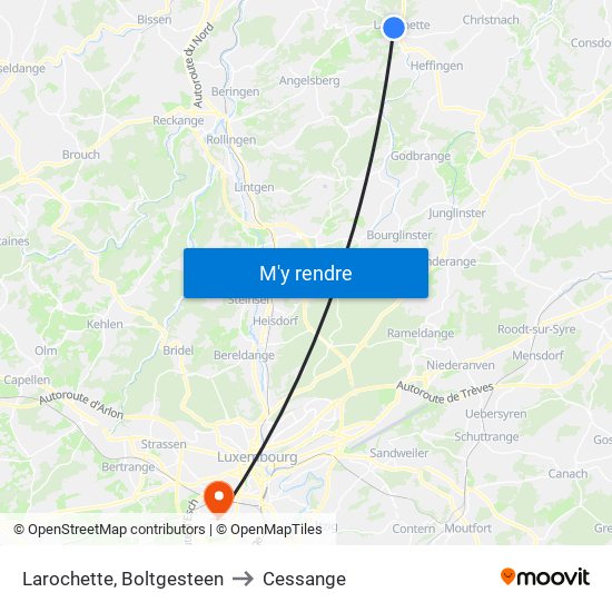 Larochette, Boltgesteen to Cessange map