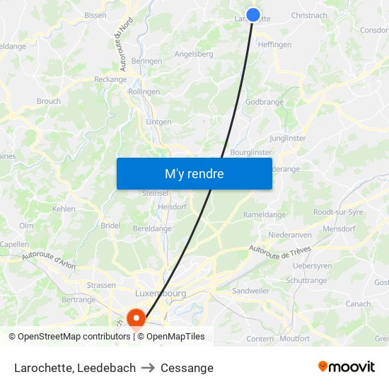 Larochette, Leedebach to Cessange map