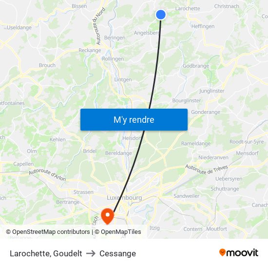 Larochette, Goudelt to Cessange map