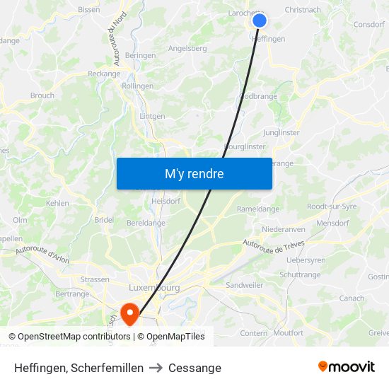 Heffingen, Scherfemillen to Cessange map