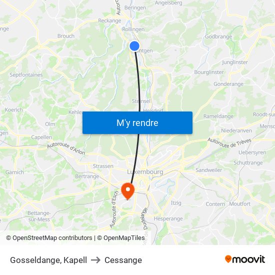 Gosseldange, Kapell to Cessange map