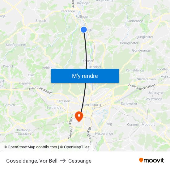 Gosseldange, Vor Bell to Cessange map