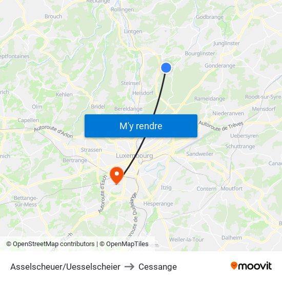 Asselscheuer/Uesselscheier to Cessange map