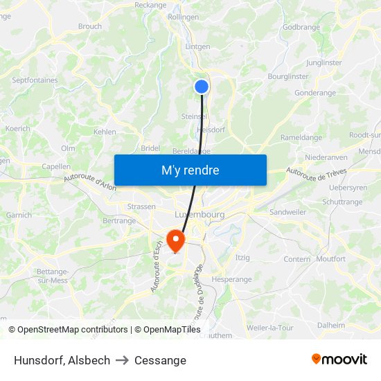 Hunsdorf, Alsbech to Cessange map