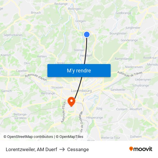 Lorentzweiler, AM Duerf to Cessange map