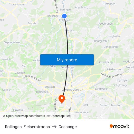 Rollingen, Fielserstrooss to Cessange map