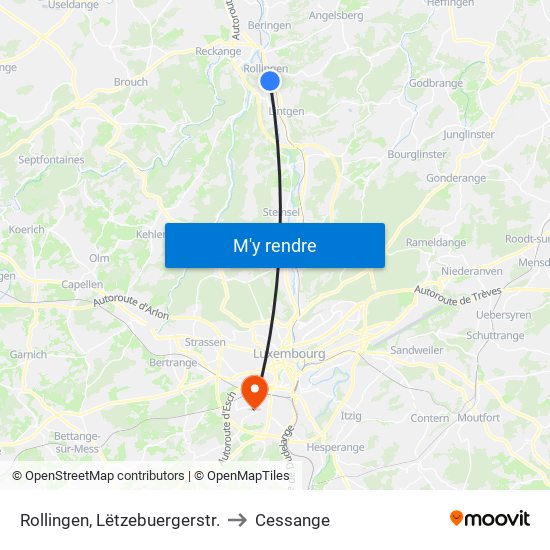 Rollingen, Lëtzebuergerstr. to Cessange map