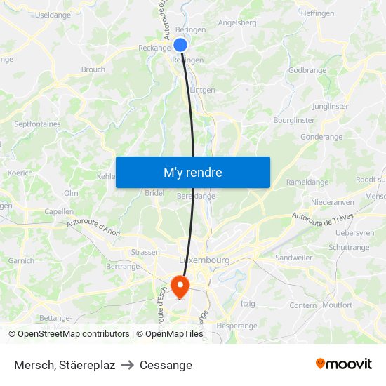 Mersch, Stäereplaz to Cessange map