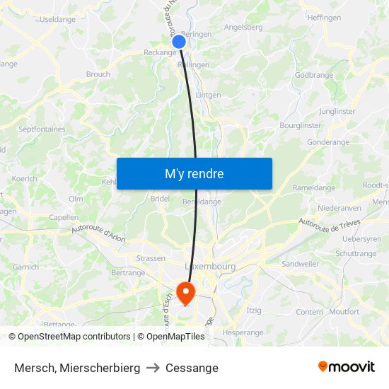 Mersch, Mierscherbierg to Cessange map