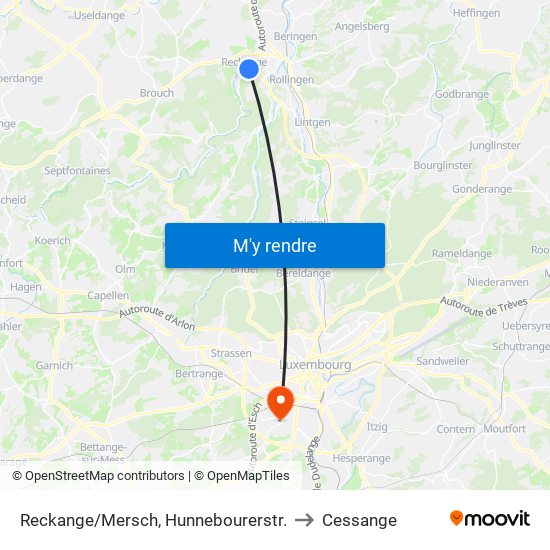 Reckange/Mersch, Hunnebourerstr. to Cessange map