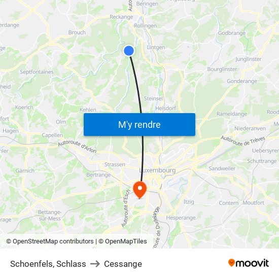 Schoenfels, Schlass to Cessange map