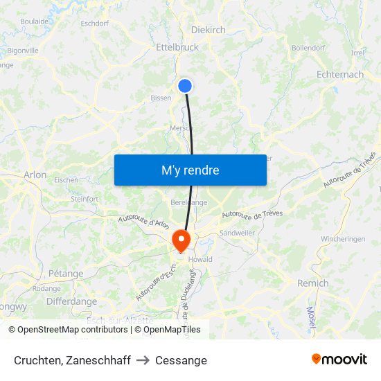 Cruchten, Zaneschhaff to Cessange map