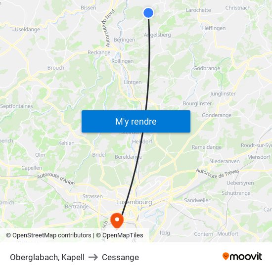 Oberglabach, Kapell to Cessange map