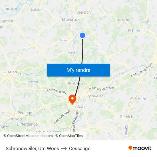 Schrondweiler, Um Woes to Cessange map