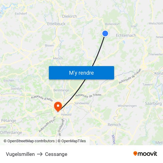 Vugelsmillen to Cessange map