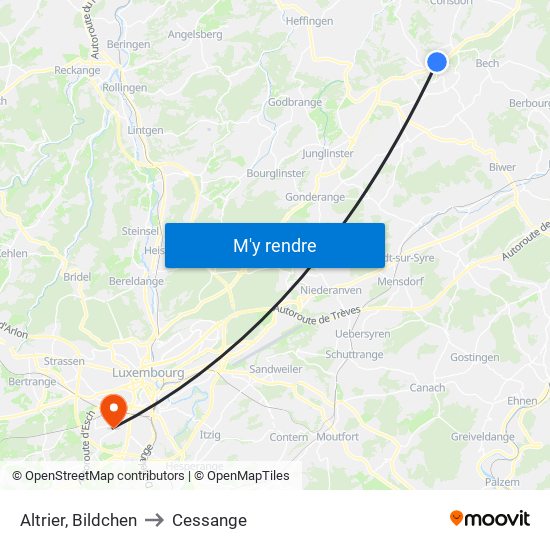 Altrier, Bildchen to Cessange map