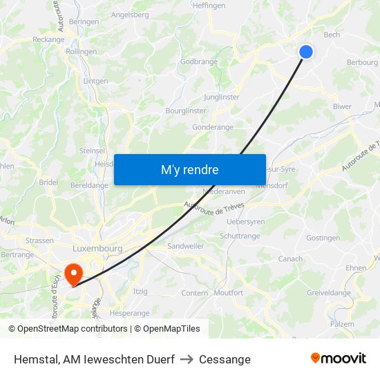 Hemstal, AM Ieweschten Duerf to Cessange map