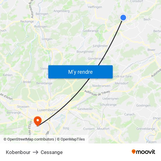 Kobenbour to Cessange map