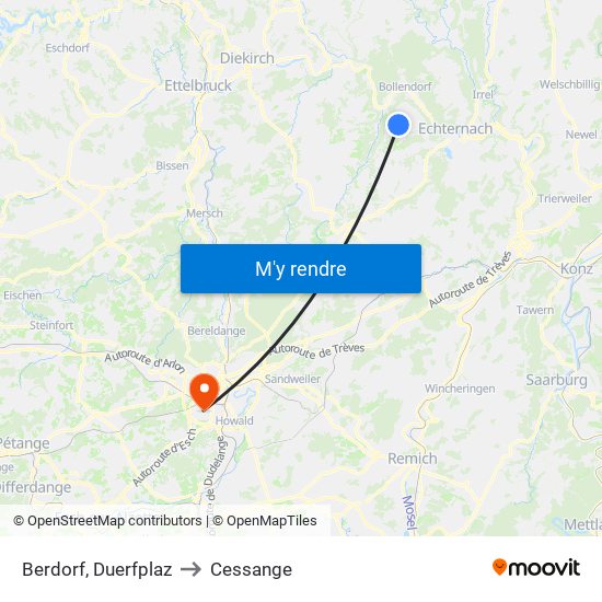 Berdorf, Duerfplaz to Cessange map