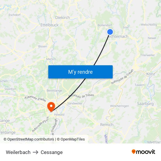 Weilerbach to Cessange map