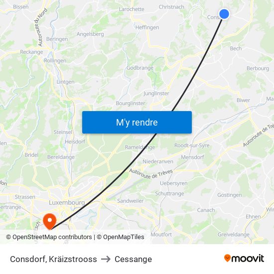 Consdorf, Kräizstrooss to Cessange map
