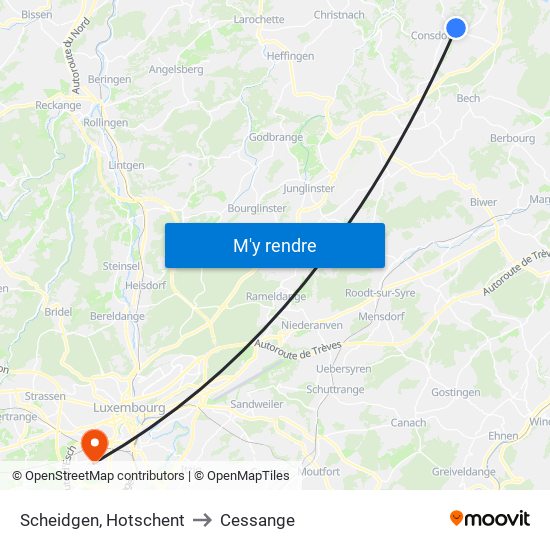 Scheidgen, Hotschent to Cessange map