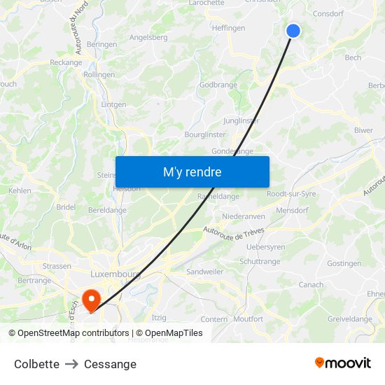 Colbette to Cessange map