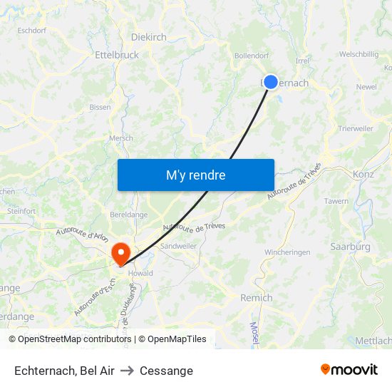 Echternach, Bel Air to Cessange map