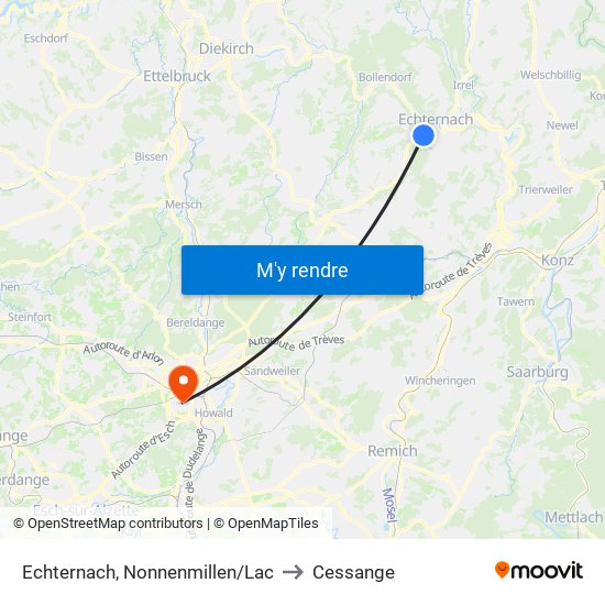 Echternach, Nonnenmillen/Lac to Cessange map