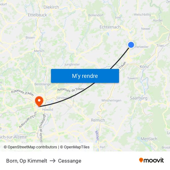 Born, Op Kimmelt to Cessange map