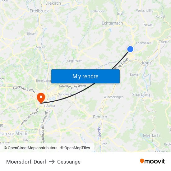 Moersdorf, Duerf to Cessange map