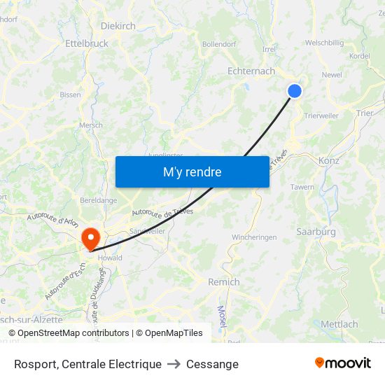 Rosport, Centrale Electrique to Cessange map