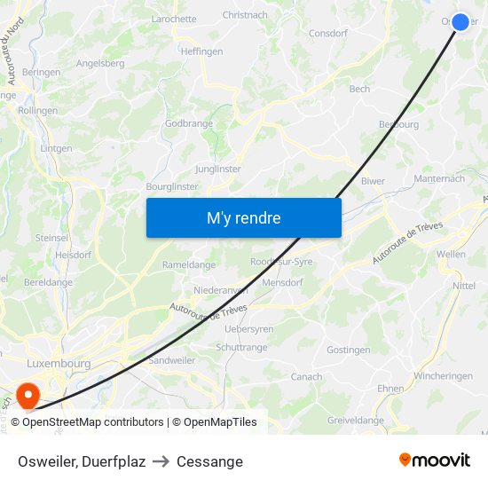 Osweiler, Duerfplaz to Cessange map