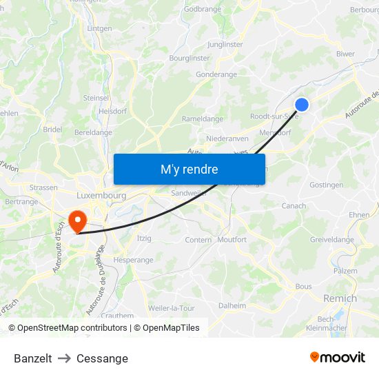 Banzelt to Cessange map