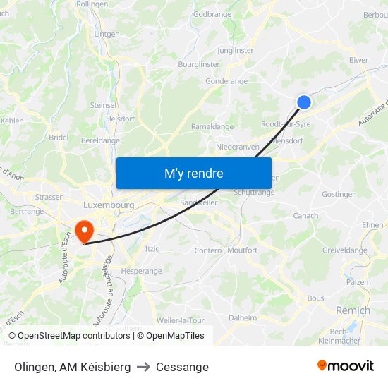 Olingen, AM Kéisbierg to Cessange map