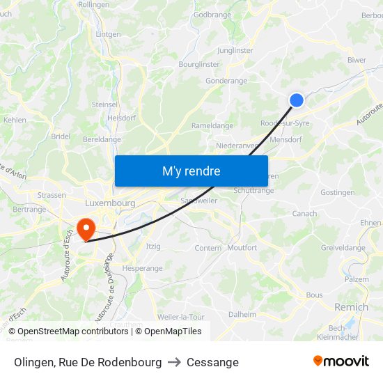 Olingen, Rue De Rodenbourg to Cessange map