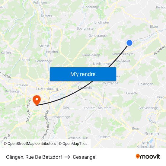 Olingen, Rue De Betzdorf to Cessange map