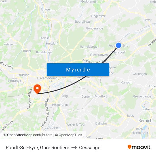 Roodt-Sur-Syre, Gare Routière to Cessange map