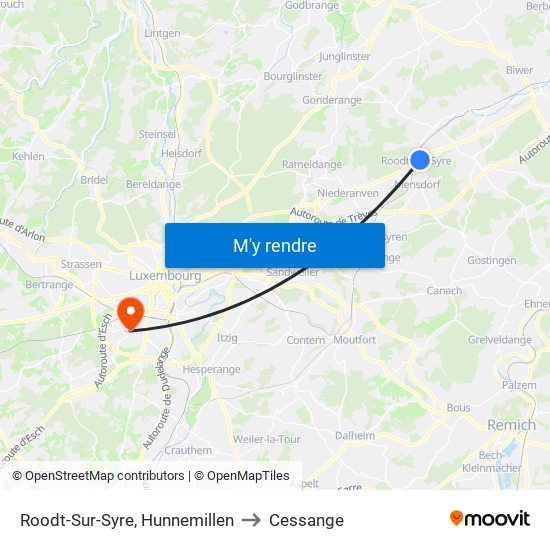 Roodt-Sur-Syre, Hunnemillen to Cessange map