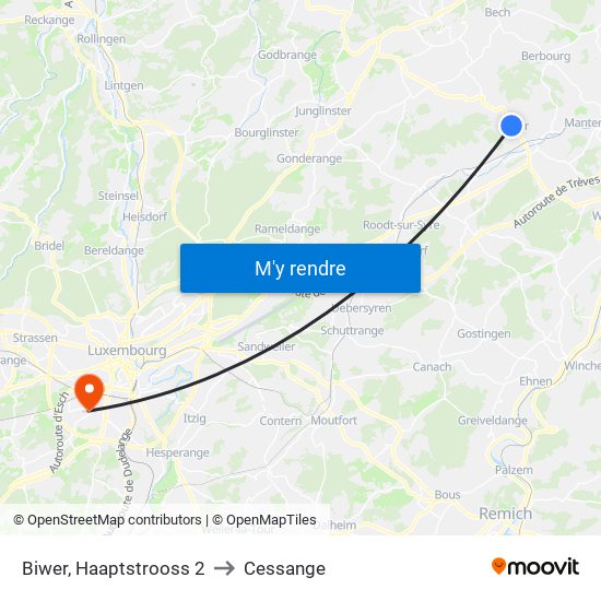 Biwer, Haaptstrooss 2 to Cessange map