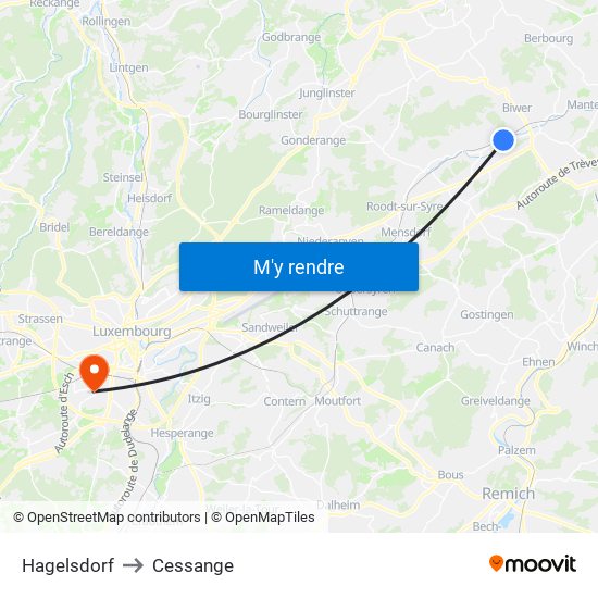 Hagelsdorf to Cessange map