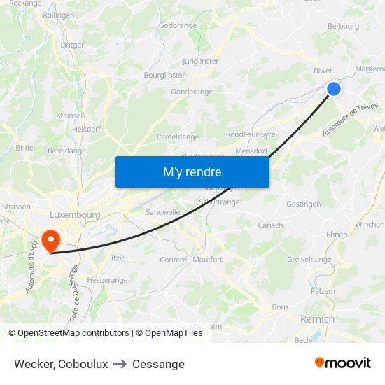 Wecker, Coboulux to Cessange map