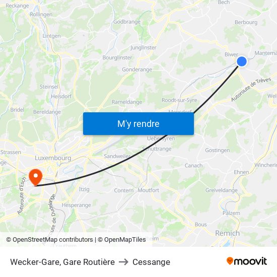 Wecker-Gare, Gare Routière to Cessange map