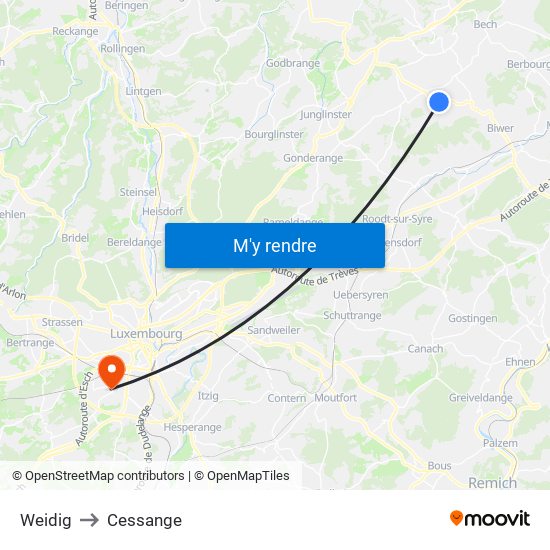 Weidig to Cessange map