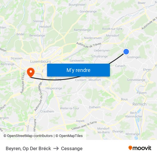 Beyren, Op Der Bréck to Cessange map