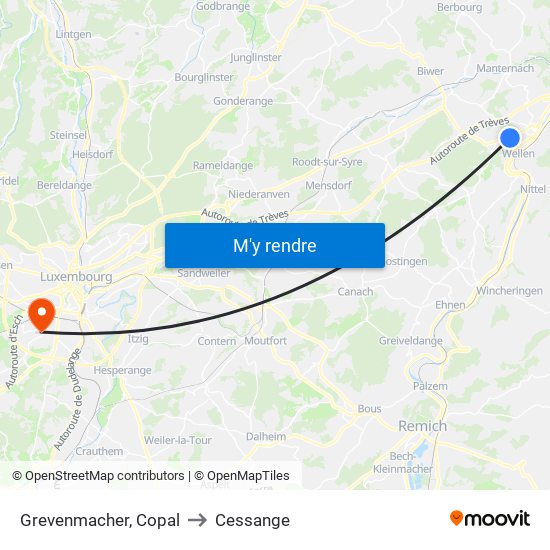 Grevenmacher, Copal to Cessange map