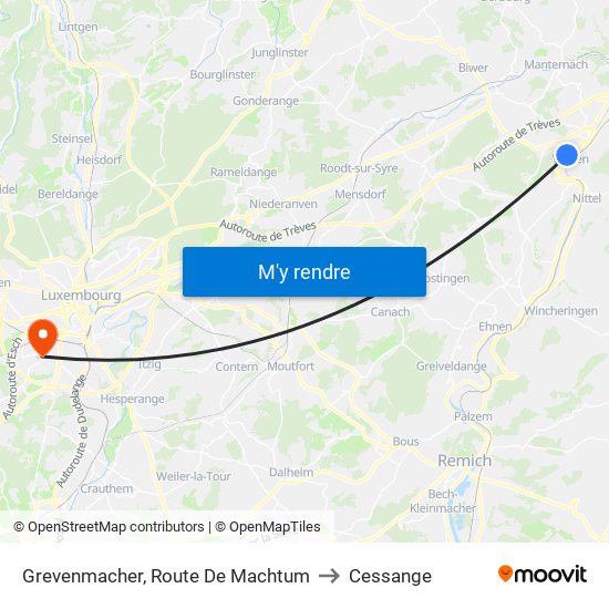 Grevenmacher, Route De Machtum to Cessange map